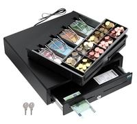 POS VALLEY - Cassetto in Ferro Cassa Portasoldi per Stampante Fiscale RT e Registratore di Cassa. Interno 4 Banconote / 8 Monete (euro) - Nero, Automatico, Struttura in Acciaio - 41x41x11cm