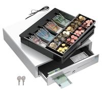 POS VALLEY - Cassetto in Ferro Cassa Portasoldi per Stampante Fiscale RT e Registratore di Cassa. Interno 4 Banconote / 8 Monete (euro) - Bianco, Automatico, Struttura in Acciaio - 41x41x11cm