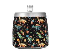 Posacenere a forma di razzo con dinosauro, vivace, colorato, con coperchio, per esterni, per sigarette, patio, in acciaio inox, antivento