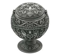 Posacenere antivento in metallo con coperchio, posacenere portatile vintage per sigarette e sigari, elimina odori per interni ed esterni, motivo stampato a mano