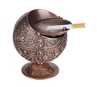 Posacenere Antivento, Stile Vintage, Portatile, da Tavolo, in Metallo, con Coperchio, con Sfera Rotonda in Metallo, Decorazione Red Bronze