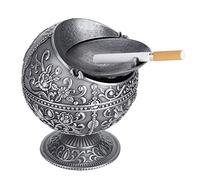 Posacenere Antivento, Stile Vintage, Portatile, da Tavolo, in Metallo, con Coperchio, con Sfera Rotonda in Metallo, Decorazione Silver