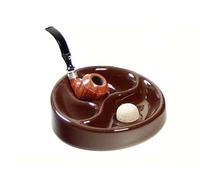 Posacenere battipipa Lubinski in ceramica marrone con poggiapipe a 3 posti