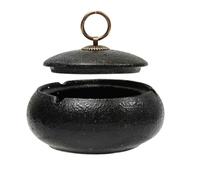 Posacenere Ceramica con Coperchio,posacenere per sigarette per interni o esterni, vassoio per cenere da tavolo per la decorazione della casa e dell'ufficio (Nero)