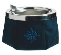 Posacenere con coperchio, antivento, in pelle scamosciata, blu navy