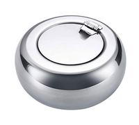 Posacenere con coperchio, posacenere da tavolo in acciaio inox, antivento, per uso esterno e interno, colore: argento