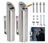 Posacenere da Parete in Acciaio Inox 2 Pezzi, Cenereio Rotondo da Esterno di Facile Pulizia, Ideale per Balcone, Giardino, Hotel, Ufficio, Ristorante (Argento)