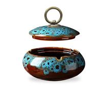 Posacenere da Tavolo Ceramica, Posacenere con Coperchio, Ashtray Ceramic, Antivento, Design Retrò, Adatto per Casa, Ufficio, Scrivania, Patio e Uso Esterno (Blu)