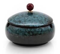 Posacenere da Tavolo Ceramica,Posacenere con Coperchio,Ashtray Ceramic,Antivento,Impermeabile,Design Retrò,Uso Interno ed Esterno,per Casa,Ufficio,Scrivania,Patio e Uso Esterno (Blu brunastro)