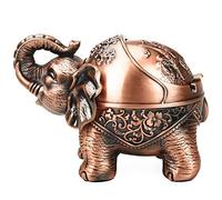 Posacenere decorativo vintage antivento con coperchio per sigarette, in metallo, portatile, per interni ed esterni, intagliato a mano, portafortuna, elefante, ornamento per uomini e donne (rame