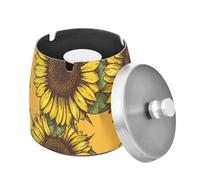 Posacenere disegnato a mano con girasole giallo in acciaio inox con coperchio per sigarette tavolo da esterno carino antiscivolo da tavolo portacenere per una bella decorazione del patio