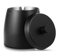 Posacenere Esterno Acciaio Inox Antivento con Coperchio, Metallo Ashtray da Tavolo per Balcone Casa Giardino Bar Ristoranti Hotel - Nero