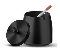 Posacenere Esterno Portatile in Acciaio Inox con Coperchio, Portacenere Sigaro Chiuso Antivento Antiodore Cigar Ashtray, Moderno Grande Metallo Posacenere per Interno Giardino Balcone Terrazzo (Nero)