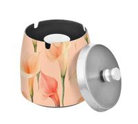 Posacenere in acciaio inox con coperchio per sigarette per decorazione sigari unico calla Lily Peach, posacenere coperto per casa, ufficio, balcone esterno unico senza fumo
