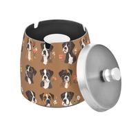 Posacenere in acciaio inox per uso esterno per uomini e donne, simpatico cane boxer marrone, unico posacenere grande senza fumo con coperchio per casa, giardino, ufficio