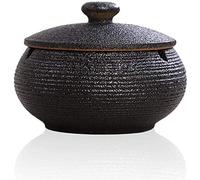 Posacenere in ceramica con coperchi, antivento per sigarette per uso interno ed esterno, posacenere da ufficio per casa o ufficio (nero)