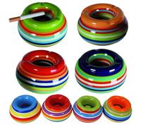 Posacenere in ceramica con coperchio, a strisce colorate (set risparmio da 3)