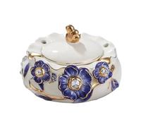 Posacenere in ceramica con coperchio, decorazione intagliata a forma di fiore di prugno blu, posacenere antivento for uso interno o esterno