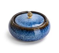 Posacenere in ceramica con coperchio, per casa, ufficio, ristorante, uso interno ed esterno, antivento, design a prova di cenere, regalo (blu)