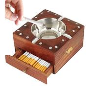 Posacenere in legno con cassetto, porta sacenere da tavolo, accessori per sigari per esterni e interni, con fessure porta sigarette