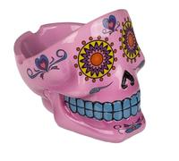 Posacenere in resina con teschio messicano, design del Día de los Muertos, multicolore, 12 cm, 6 colori assortiti, con scatola regalo (rosa)