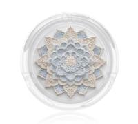 Posacenere in vetro con mandala floreale nei colori azzurro e beige per sigarette, ideale per la decorazione di casa e ufficio.
