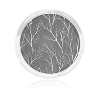 Posacenere in vetro nero con rami d'albero bianchi, ideale per sigarette e come decorazione per casa e ufficio.