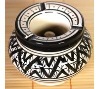 Posacenere Marocchino Nero Motivi Geometrici e Berbere Fatto e Dipinto a Mano Coperchio Anti Odore