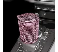 Posacenere per auto con diamante con coperchio e luce LED, portatile, senza fumo, in cristallo, con strass, universale, per auto, casa, ufficio per donne, rosa