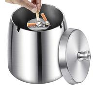 Posacenere per esterni, Posaceneri con coperchio per sigarette, grande 10 × 9 × 10 Posacenere Porta Cenere in acciaio inox, con antiscivolo, per casa e ufficio (argento)