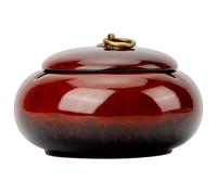 Posacenere per sigarette di grandi dimensioni, in ceramica smaltata, antivento e antipioggia, per esterni, portatile, da viaggio, con coperchio ad anello di sollevamento in metallo, decorativo (rosso)