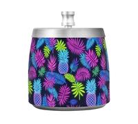 Posacenere per sigarette estivo al neon con foglia di ananas in acciaio inox con coperchio per esterno patio interno, portatile antiscivolo decorativo portacenere per sigari per uomini donne ceniceros