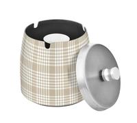 Posacenere per sigari in acciaio inox con coperchio, per decorazione sigari, marrone, tortora, motivo scozzese, per interni ed esterni, carino, senza fumo