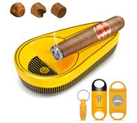 Posacenere per sigari in ceramica con tagliasigari a V, ghigliottina a doppia lama e punta affilata, posacenere infrangibile per esterni e interni (giallo)