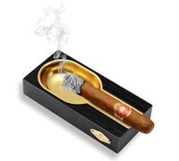 Posacenere per sigari in legno e lega, grande porta sigari, accessori per sigari per esterni e interni, posacenere con supporto per sigari in lega (nero oro)