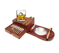 Posacenere per sigari, sottobicchiere, vassoio in vetro e posacenere in legno con tagliasigari, include cassetto e fessura per contenere sigari, set di accessori regalo per uomini, papà, ottima
