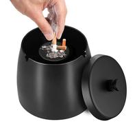 Posacenere Portatile Esterno con Coperchio e Base Antiscivolo, Posacenere Tavolo Chiuso Grande, Portacenere Antivento Acciaio Inox per Ristorante, Bar, Casa, Ufficio, Hotel, Balcone, Giardino (Nero)