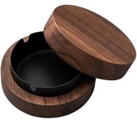 Posacenere, posacenere grezzo, posacenere con coperchio, posacenere a vento in legno, antivento, antiodore, applicabile a bar, soggiorno, ufficio, festa, Nero