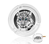 Posacenere rotondo in vetro con leopardo delle nevi per sigarette, portacenere per casa, tavolo, ufficio, decorazione interna