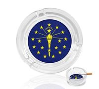 Posacenere rotondo in vetro con mappa della bandiera dello stato dell'Indiana, per sigarette, posacenere per casa, tavolo, ufficio, decorazione interna