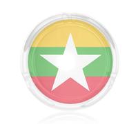 Posacenere rotondo in vetro trasparente con stampa bandiera del Myanmar, per casa, ufficio, patio, camera da letto, sala riunioni decorativo