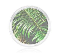 Posacenere rotondo in vetro trasparente con stampa di foglie verdi di palma 8,4 cm, accessorio per la casa, ufficio, pati, decorazione domestica