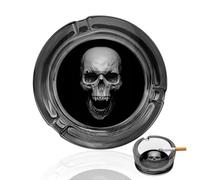 Posacenere rotondo portatile a forma di teschio, in vetro trasparente, per interni ed esterni, casa, ufficio, patio, balcone, decorazione da tavolo