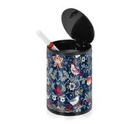 Posacenere scuro vintage con fiori e uccelli esterni per sigarette con coperchio in acciaio inox portatile coperto posacenere con coperchi per spiaggia ufficio auto
