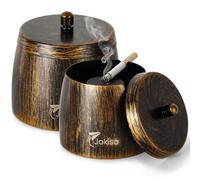 Posacenere Set di 2 da Esterno, Posacenere Retrò in Acciaio Inox con Coperchio per Uso Interno ed Esterno, Posacenere a Vento con Base Antiscivolo per Bar e Balconi da Giardino (L)