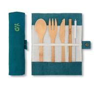 Posate bambu|Laguna|Posate biodegradabili | Set Posate da viaggio | Coltello, Forchetta, Cucchiaio e Cannuccia | Servizio Posate in legno |Posate da campeggio con borsa viaggio | 20 cm | Bambaw