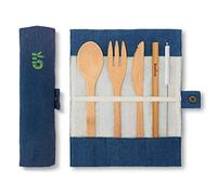 Posate bambu|Oceana|Posate biodegradabili | Set Posate da viaggio | Coltello, Forchetta, Cucchiaio e Cannuccia | Servizio Posate in legno |Posate da campeggio con borsa viaggio | 20 cm | Bambaw