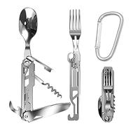 Posate da campeggio multifunzionali, 5 in 1 set di posate in acciaio inox, portatili posate da viaggio, pieghevoli per picnic, coltello forchetta, cucchiaio, apribottiglie, set per campeggio