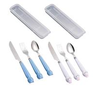 Posate da Viaggio con Custodia, 6 Pezzi Animali Portapranzo Portatile, Porta Posate in Inox per Pranzo, Ufficio, Campeggio, Scuola