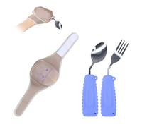 Posate Ehucon adattative, set di forchetta e cucchiaio curvi per anziani o affetti da malattia di Parkinson (viola, set di utensili (sinistra) e bracciale di supporto)